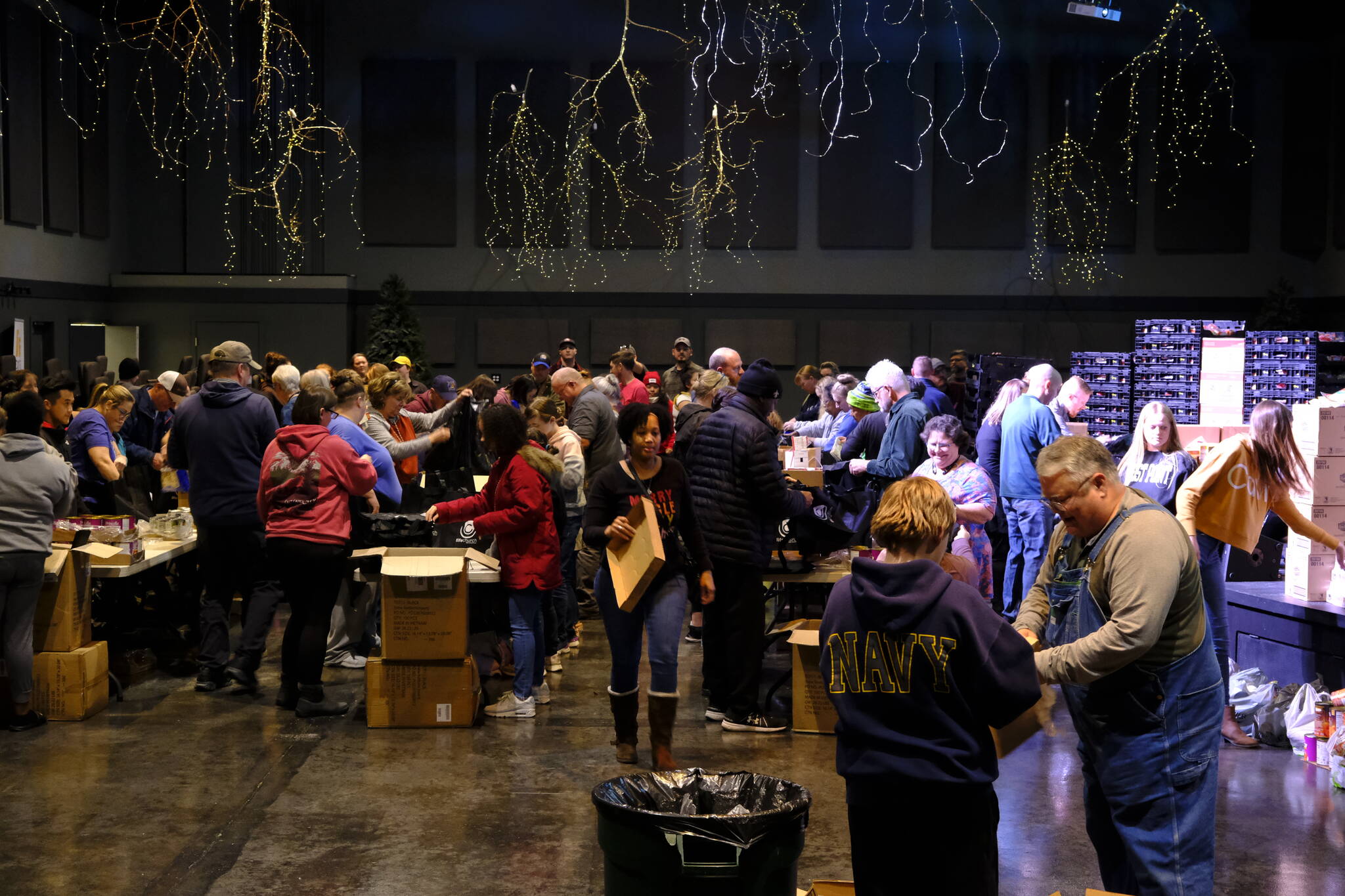 Life Church volunteers assemble Christmas meals to donate to low-income families in Oak Harbor. (Photo provided)