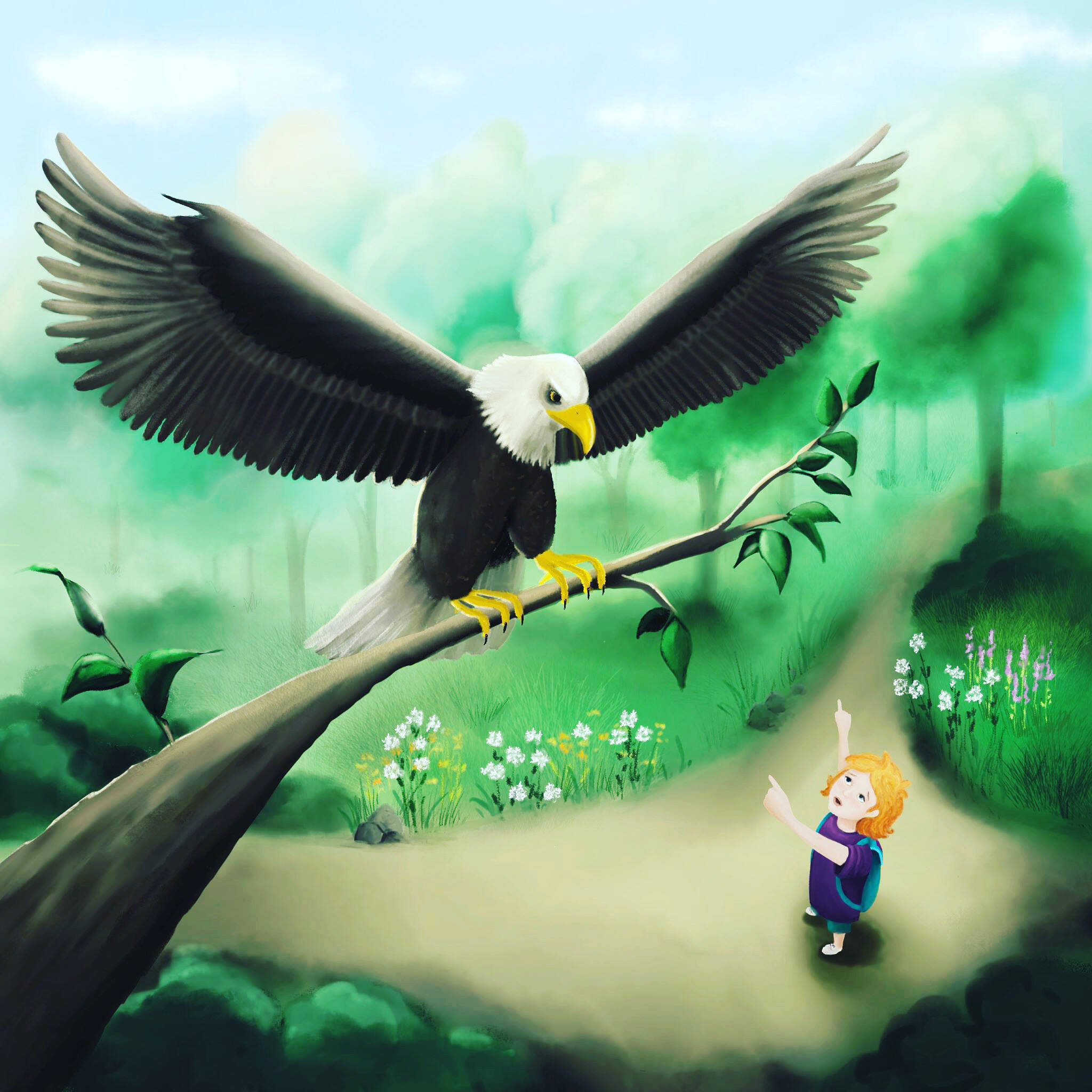 Frankie meets several creatures along the journey, including this eagle. (Illustration provided)