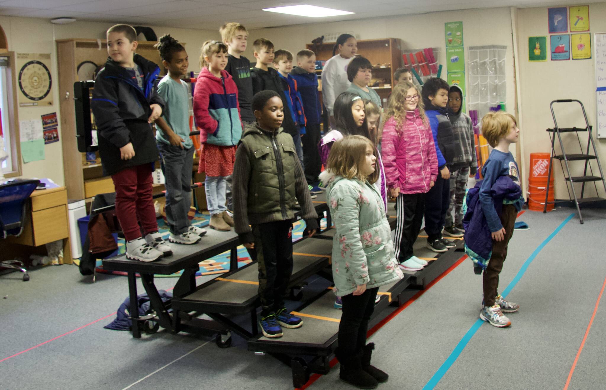 In total, eight classes at Crescent Harbor Elementary take place in portable classrooms, including music. (Photo by Rachel Rosen/Whidbey News-Times)