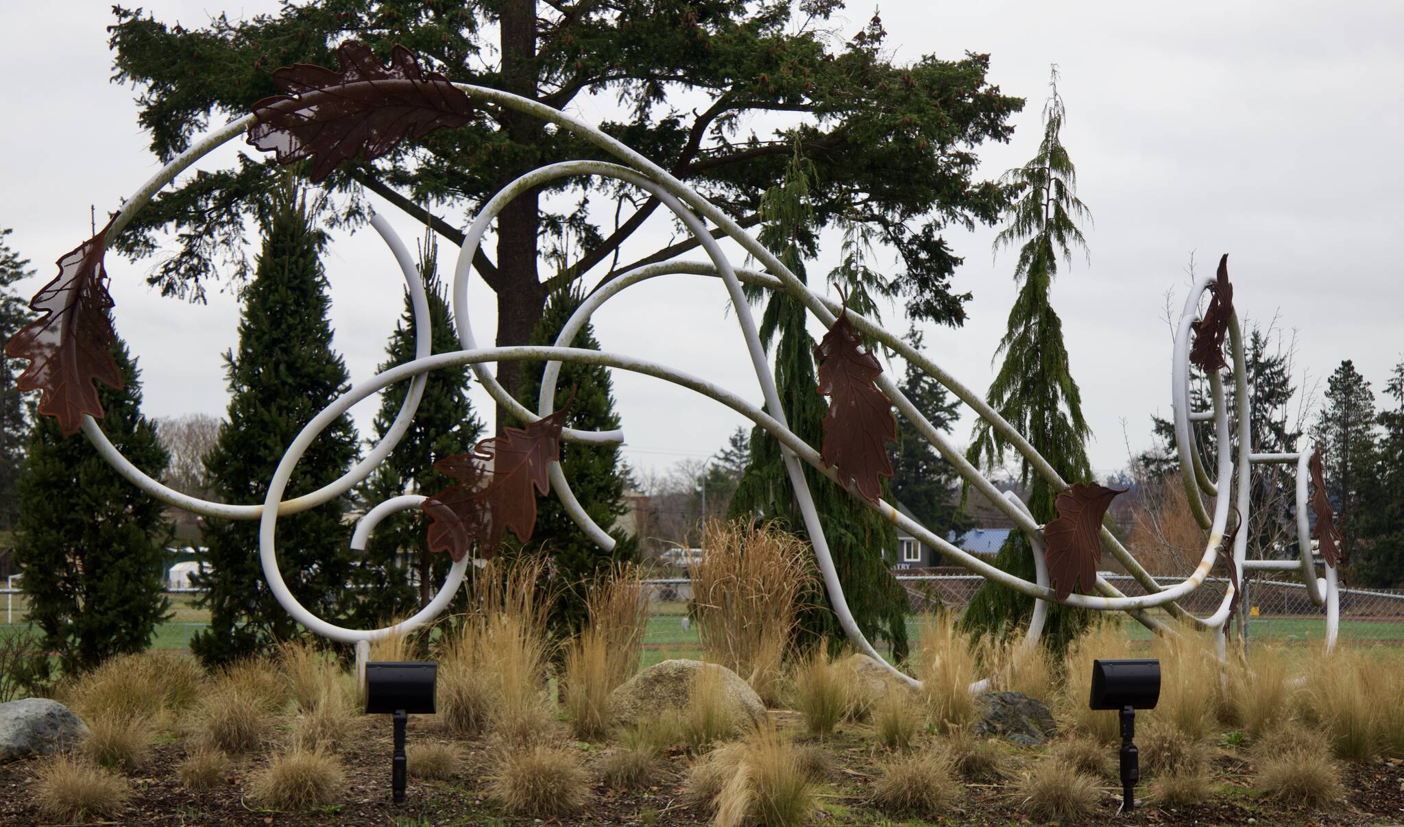 Photo by Rachel Rosen/Whidbey News-Times
“Autumn Leaves,” a sculpture on Highway 20, was one of the city’s arts-fund projects that has inspired mixed feelings. It was installed in 2017.