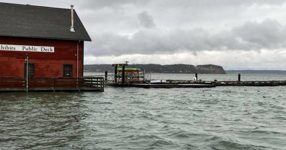 The gangway was higher than the wharf for the first time in more than 40 years because of king tides and flood waters in December. (Port of Coupeville file photo)