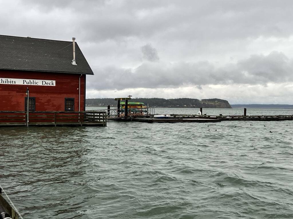 The gangway was higher than the wharf for the first time in more than 40 years because of king tides and flood waters in December. (Port of Coupeville file photo)