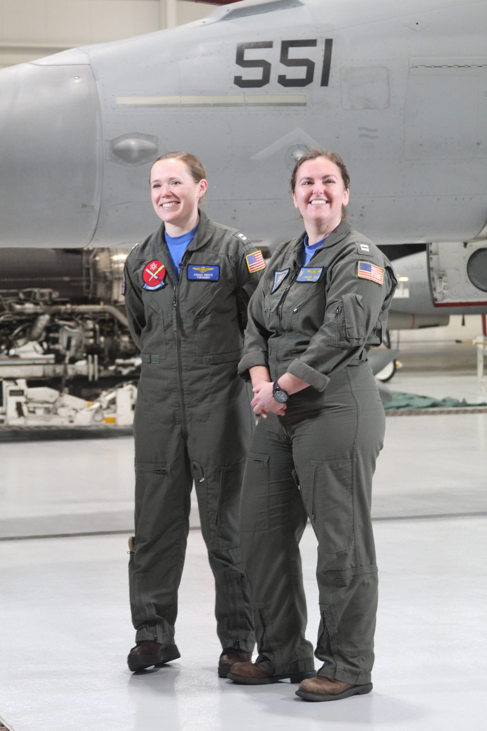 Photo by Karina Andrew/Whidbey News-Times
Lt. Peggy Dente, left, and Lt. Lyndsay Evans will take part in the flyover at the Super Bowl this Sunday.