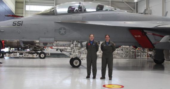 Photo by Karina Andrew/Whidbey News-Times
Lt. Peggy Dente, left, and Lt. Lyndsay Evans will take part in the flyover at the Super Bowl this Sunday.