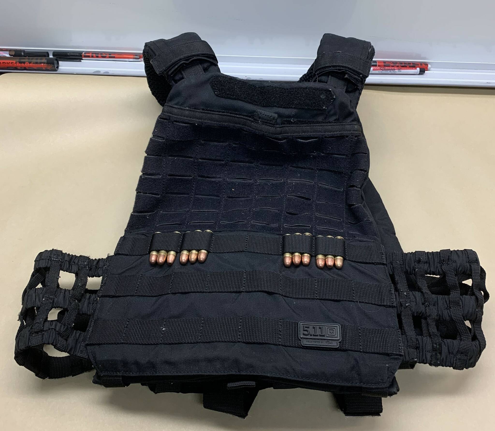 Oak Harbor police photos
A wanted man was arrested with a pistol and a tactical vest with bullets in Oak Harbor this week.