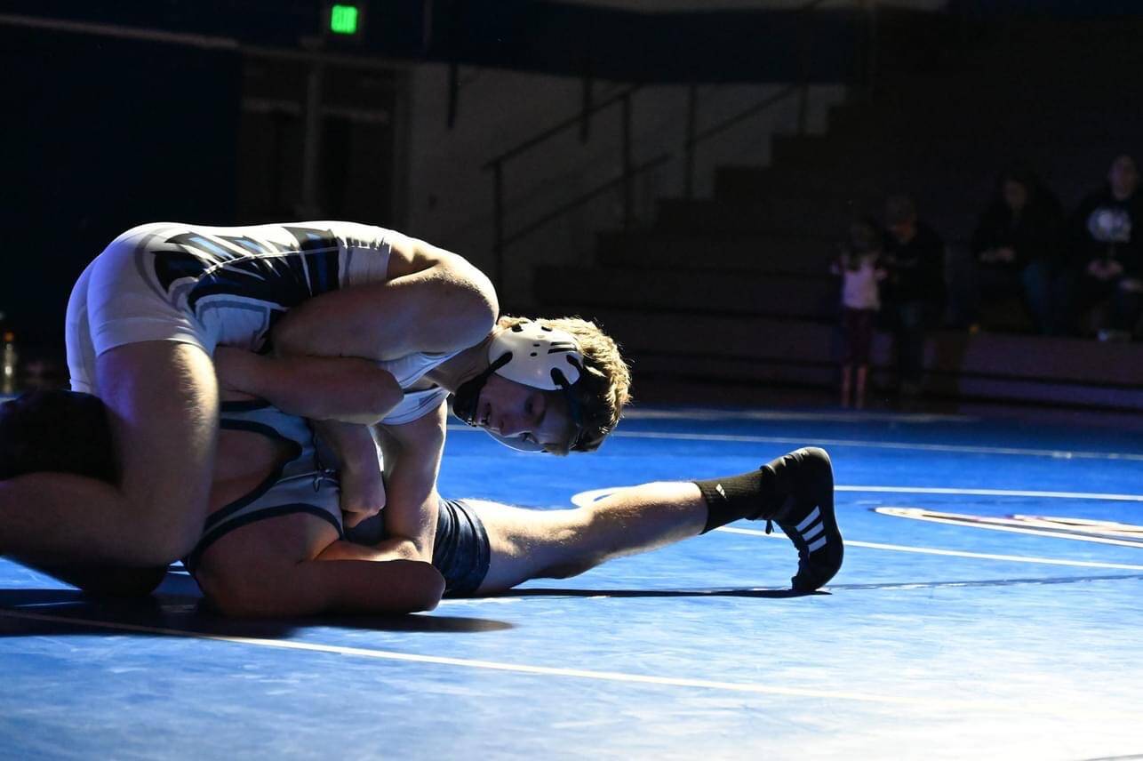 Photo provided
Junior Cole Thorsen of South Whidbey pins an opponent. Thorsen, along with three other teammates, is headed to the wrestling state championships this week.