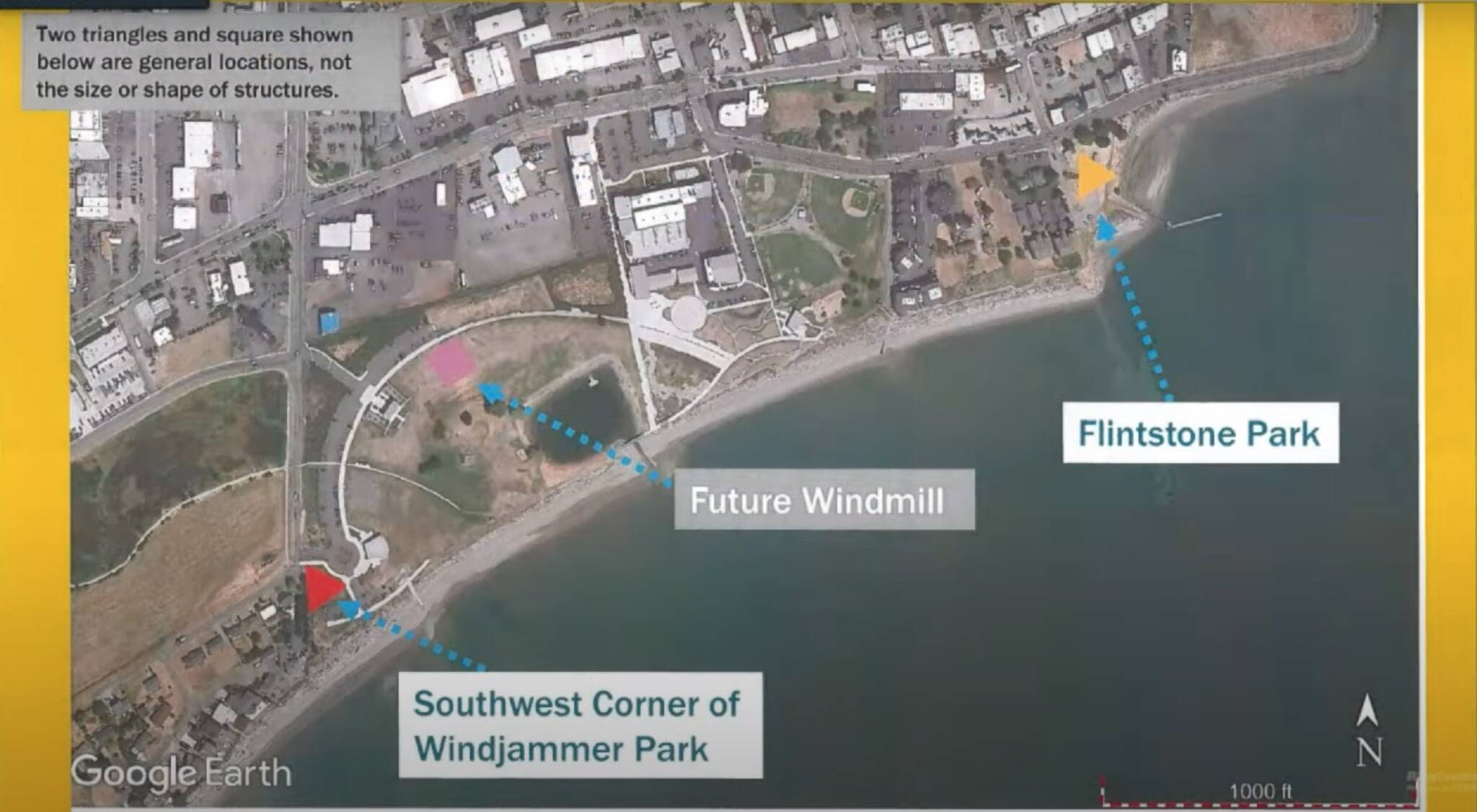 Image provided
A map shows the two proposed locations of the angel sculpture, as well as the proposed location of the new windmill.