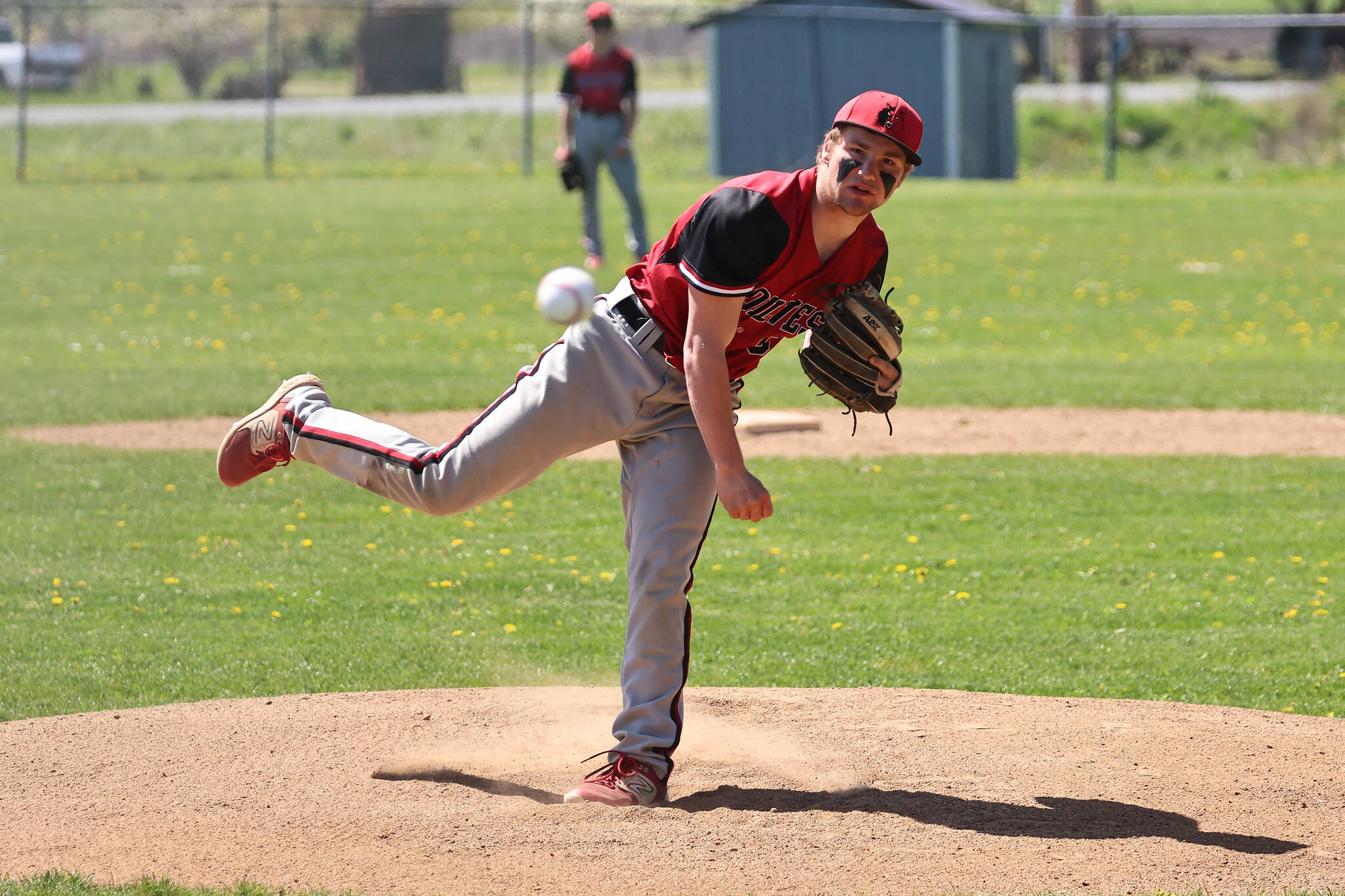 Photo by John Fisken
Coupeville High School senior Scott Hilborn pitches in a baseball game against La Conner Saturday afternoon. The Wolves won 14-1.