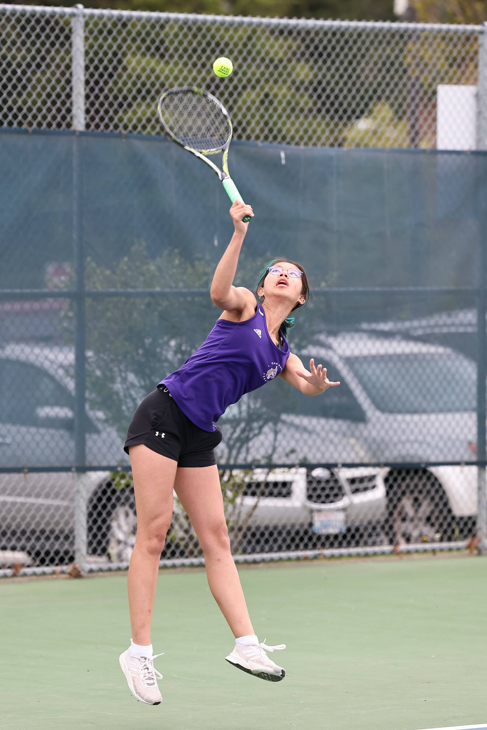 Oak Harbor athlete Brooklyn Ballantyne won third singles 6-1, 6-0 against Anacortes May 1. The Wildcats lost the match 3-4. (Photo by John Fisken)