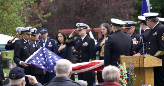 File photo by Rachel Rosen/Whidbey News-Times
Oak Harbor High School Naval Junior Reserve Officers Training Corps folds a flag at the 2022 Memorial Day Service of Remembrance at Maple Leaf Cemetery in Oak Harbor.
