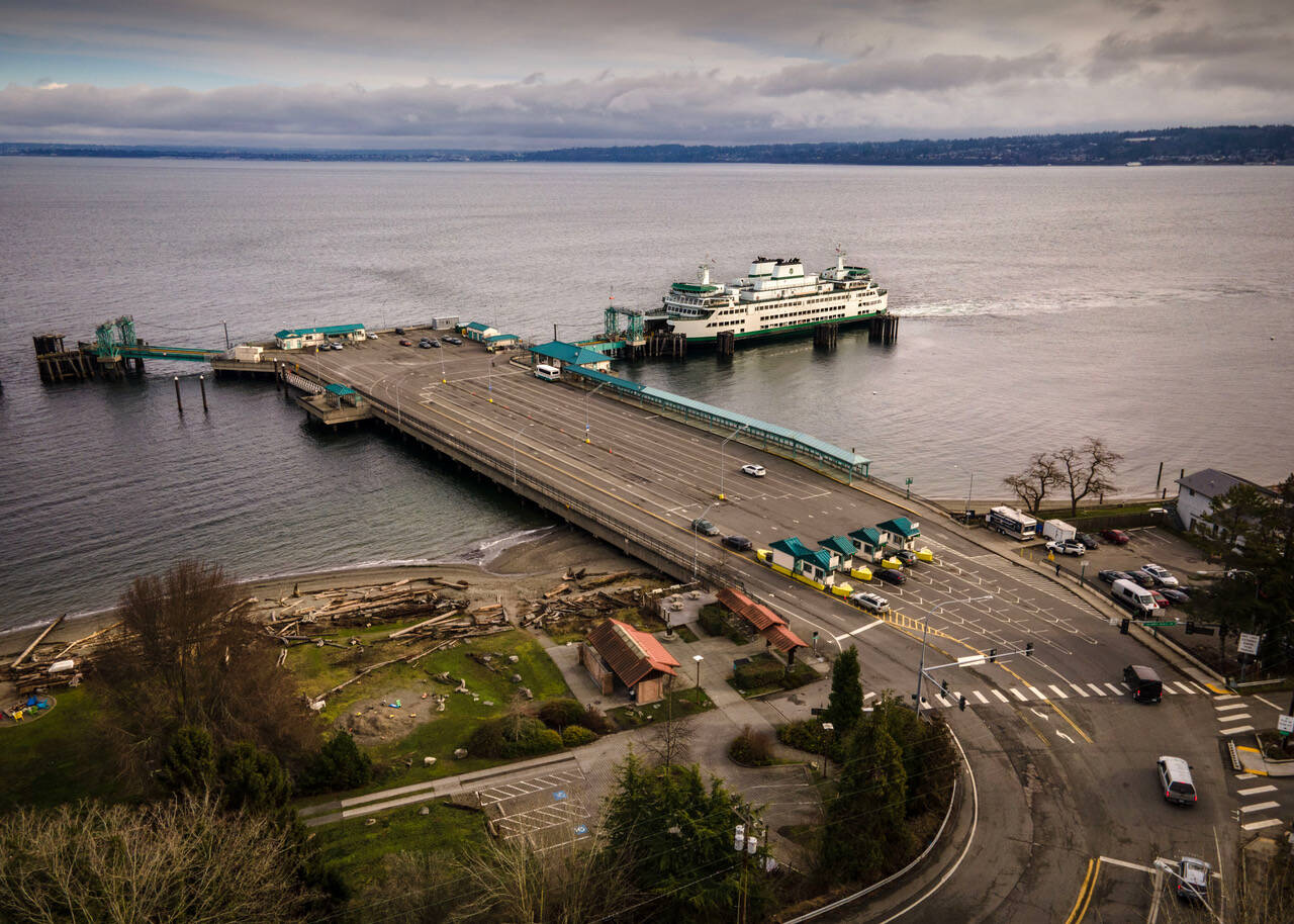 A ferry docks at the Clinton ferry terminal. (Photo by David Welton)