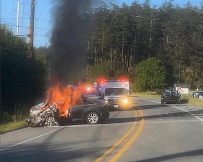 Photo provided
A car burst into flames just after a man was rescued from inside.