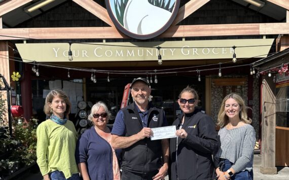 Pictured from left are Elise Miller (Goosefoot), Angela Ceccarelli (Opportunity Council), Steve Lamb (The Goose Community Grocer), Jaime Owens (Opportunity Council), Angela Ceccarelli (Opportunity Council) and Jessie Gunn (Whidbey Community Foundation).
