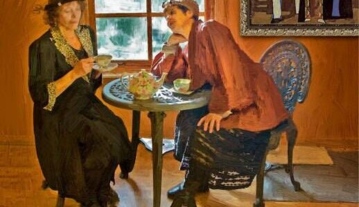 Martha Murphy as Alice B. Toklas and Patricia Duff as Gertrude Stein in a staged reading of "Gertrude Stein and A Companion" by Win Wells at OutCast Productions in Langley.