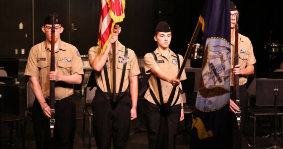 Oak Harbor High School NJROTC cadets participate in the Oak Harbor Navy League and the Oak Harbor Chamber of Commerce will hold the 20th annual community Veterans Day ceremony at the Oak Harbor High School auditorium. (Photo by John Fisken)