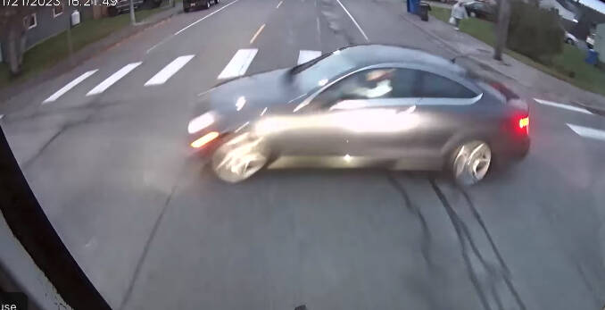 A dash cam on an Oak Harbor school bus captured a collision with a stolen car.
