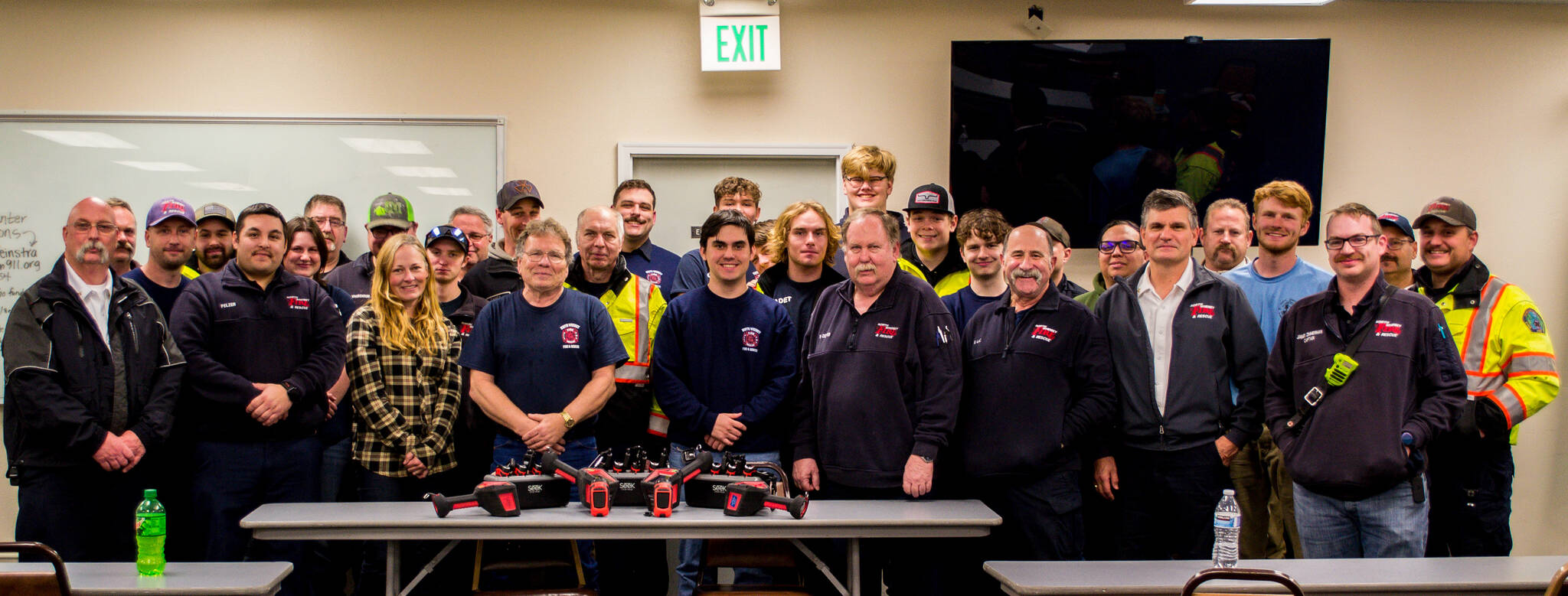 The team at North Whidbey Fire and Rescue pose with the new thermal imagine cameras. (Photo provided)