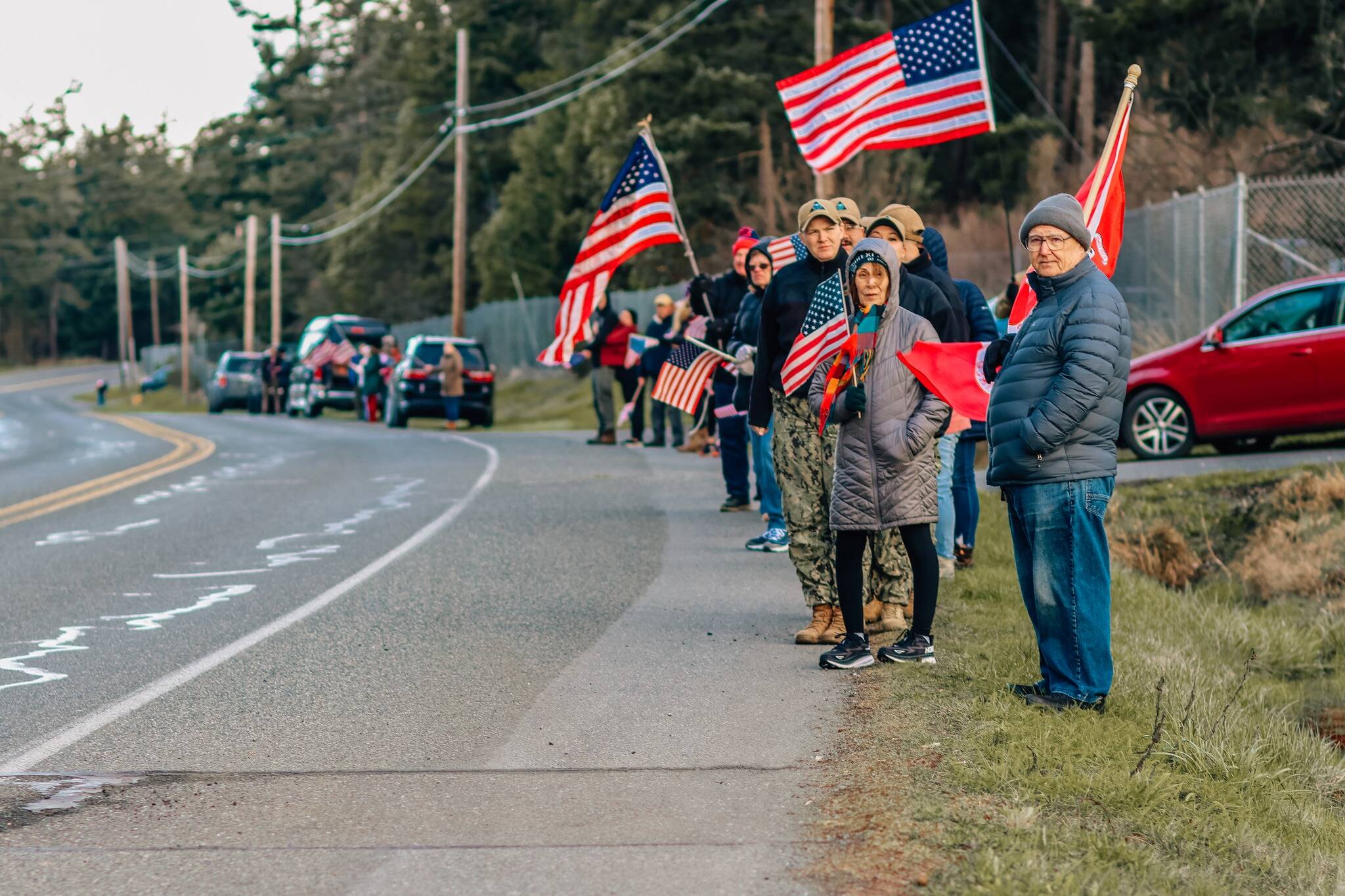 Photo courtesy of Felicia Warrington
Oak Harbor residents rally to support Donovan Davis at his funeral procession on Friday.