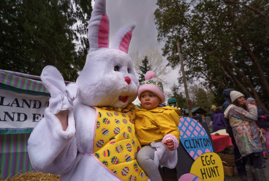 <p>Photo by David Welton</p>
                                <p>A toddler is suspicious of the Easter Bunny during last year’s egg hunt in Clinton.</p>