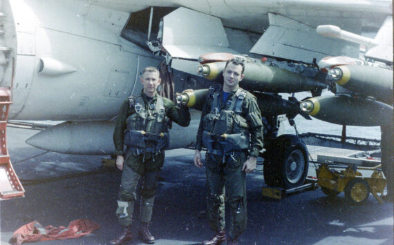 Capt. Dave Williams (right) poses with another pilot. (Photo provided)