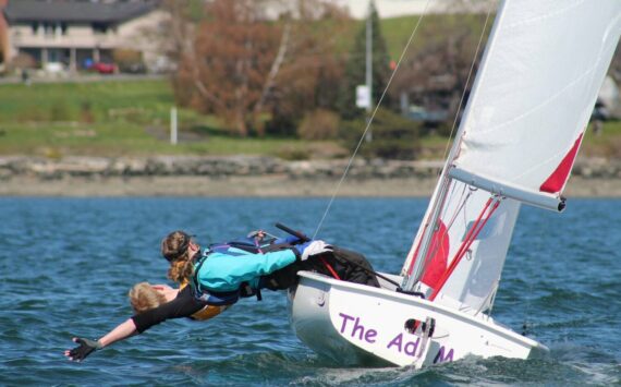 The Oak Harbor Youth Sailing Wildcat team racing in a two-person dinghy. (Photo provided)