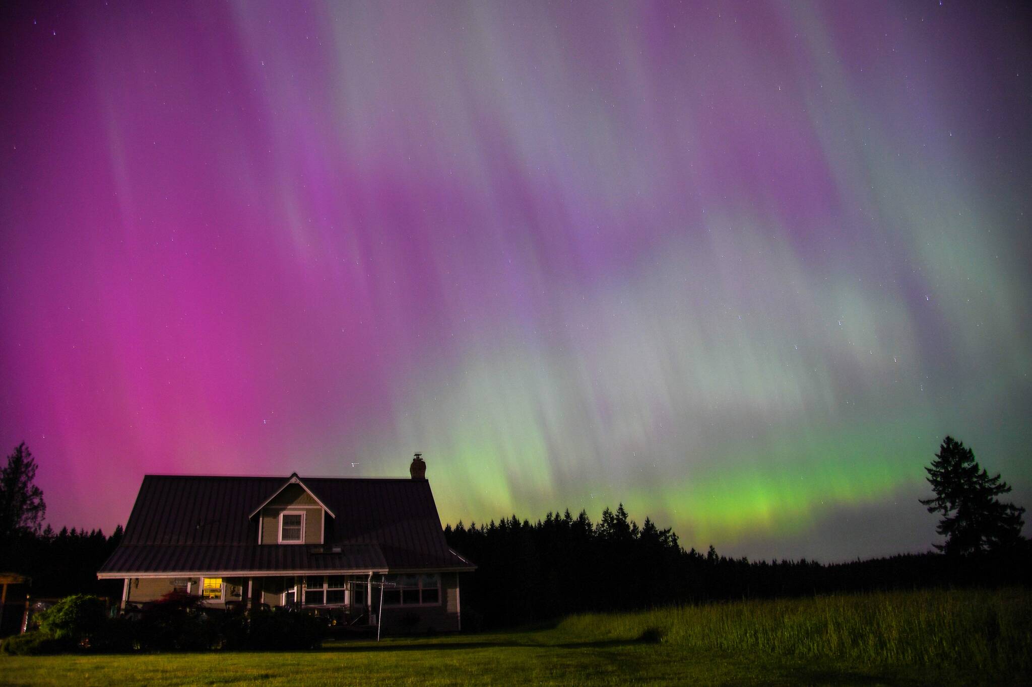 Cara Hefflinger took this photo Saturday around 12:30 a.m. from her fathers house at the Lone Lake farm in Langley. (Photo by Cara Hefflinger)