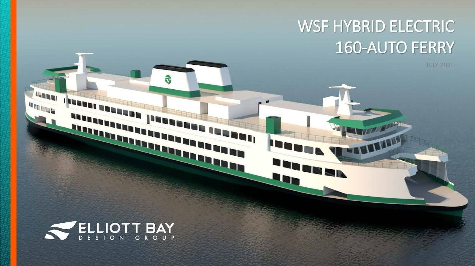 A rendering of the new hybrid-electric ferry design that went out to bid last year.
