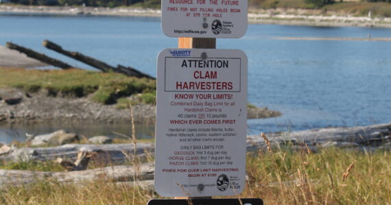 Photo by Marina Blatt
A toxic shellfish warning sign at Penn Cove Tidelands.