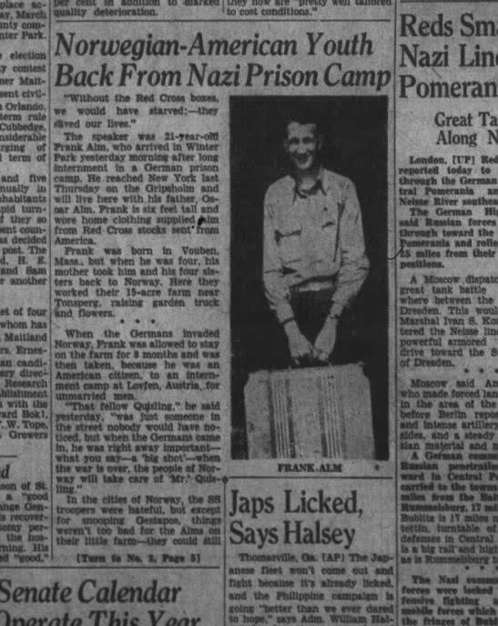 Photo provided
Frank Alm, Smiths uncle, is featured in a newspaper for coming back from a German internment camp.