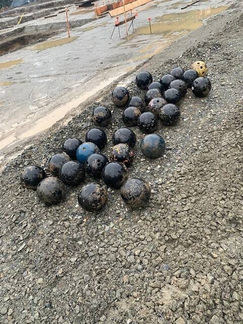 The contractor for the pool project discovered 33 bowling balls at the site last week.