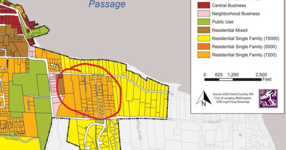 This Langley zoning map shows the area on the south side of Edgecliff Drive that the downzoning proposal would affect.