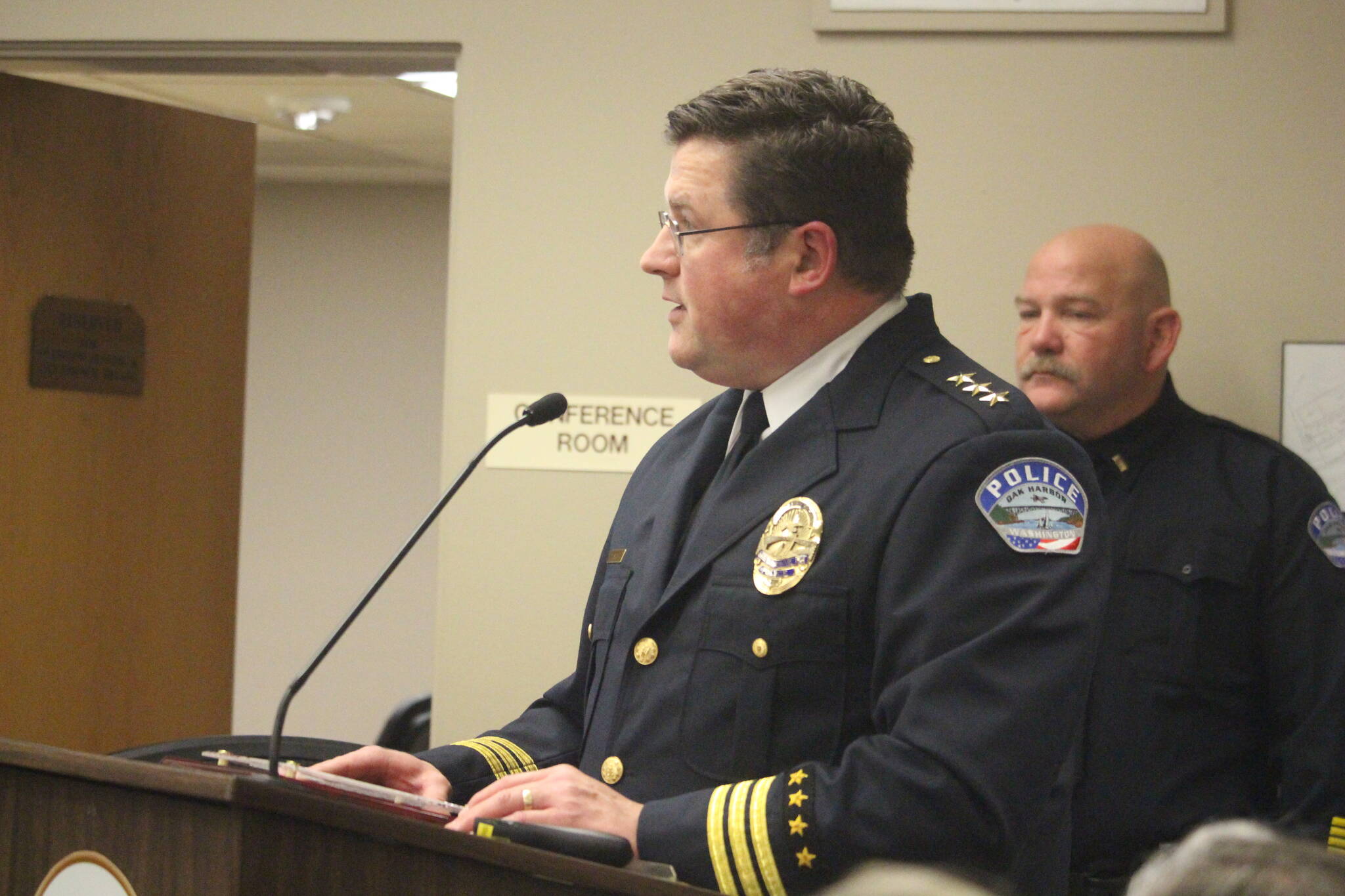 (Photo by Marina Blatt) Talks about SPiN Cafe dominated much of Police Chief Tony Slowiks annual review despite his acknowledgement that calls related to the day shelter are down.