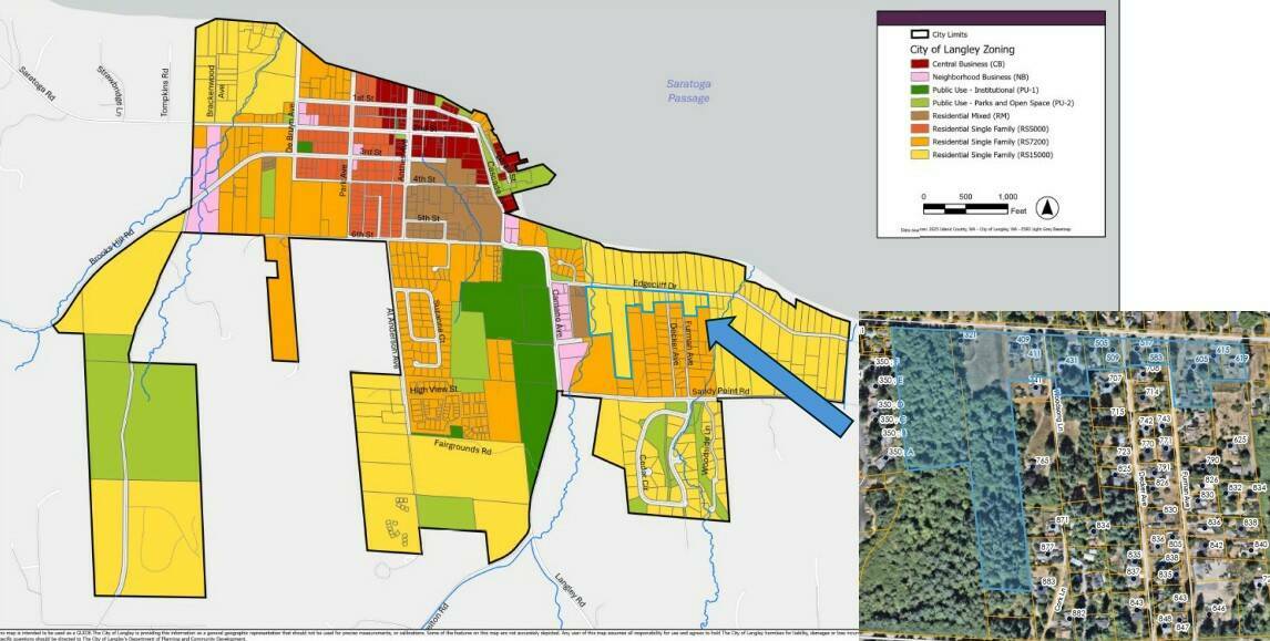 Photo provided. This city of Langley zoning map shows the parcels on the south side of Edgecliff Drive that would have been affected by the zoning change, had it passed.