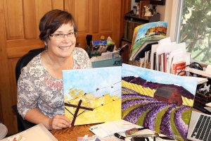 Amy Hauser, owner of Whidbey Art Party, leads sip &lsquo;n&rsquo; paint classes at the Penn Cove Brewery Tap Room in Coupeville twice monthly. Photo by Kate Daniel/Whidbey News-Times