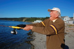 Clinton resident Don Hoffler casts for coho at Bush Point on South Whidbey Monday. Fishing season is now in full swing and the experts are reporting a good year.