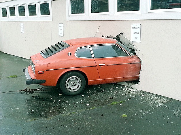 Somone drove a car into the bookstore at Skagit Valley College Saturday morning. The driver left the scene prior to police arriving.