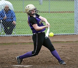 Tricia Sarns smacks a double for the Wildcats. Sarns