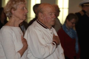 Harold Shimer is honored at a Pearl Harbor commemoration ceremony Monday at Naval Air Station Whidbey Island.