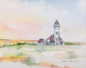 Watercolor “Point Wilson Lighthouse” by Dottie Sanders.  Sanders as well as being an artist