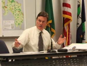 Island County Planning Director Dave Wechner speaks about “lot line” requirements in the draft regulations governing recreational marijuana businesses.