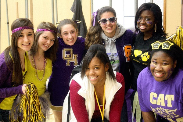 Oak Harbor girls show their pride during the filming of the 2011 lip dub on Feb. 3. Top left