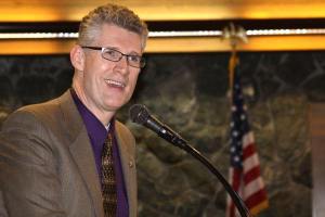 Superintendent candidate Lance Gibbon presented his vision for the Oak Harbor School District Monday night at the district administration building. Gibbon is expected to be named as Rick Schulte’s successor May 28.