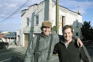 Levi and Jared Ware stand in front of the old Coupeville Fire Hall