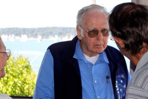Roger Sherman speaks with a guest who came to hear him talk about Whidbey Island maritime history and a new book that he’s working on during ‘Porch Stories’ at the Island County Museum last week. Sherman’s interest in nautical artifacts is reflected in the den of his Coupeville home