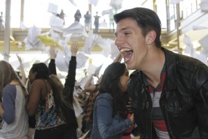 Senior Tyler O'Dell lets out his excitement during Oak Harbor High School's Class of 2013 paper toss in the Student Union Building Thursday. The event is a decades-old tradition for seniors on their last day of school.