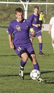 Alexander Krantz controls the ball for the Wildcats in Thursday's match. Moments later he scored Oak Harbor's goal in the 4-1 loss.