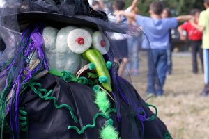 Children from Lindsey Helm’s second grade class at Coupeville Elementary School get creative with a Hubbard squash and other produce in making a witch that greets visitors at the school. The assignment falls in line with The Haunting of Coupeville theme.