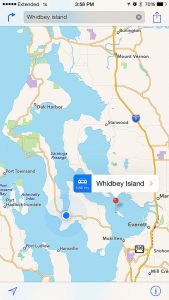 Apple’s mobile map program erroneously shows Whidbey Island on Hat Island.