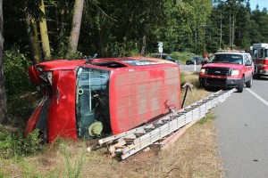 A painting company van went off the road Thursday.