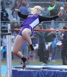 Hayley Lundstrom jumps 4-10 to finish third in the district high jump